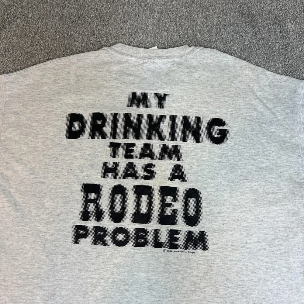 Vintage Over Under Shirt Mens XL Gray Funny Rodeo Drinking Team Western 90s 1996